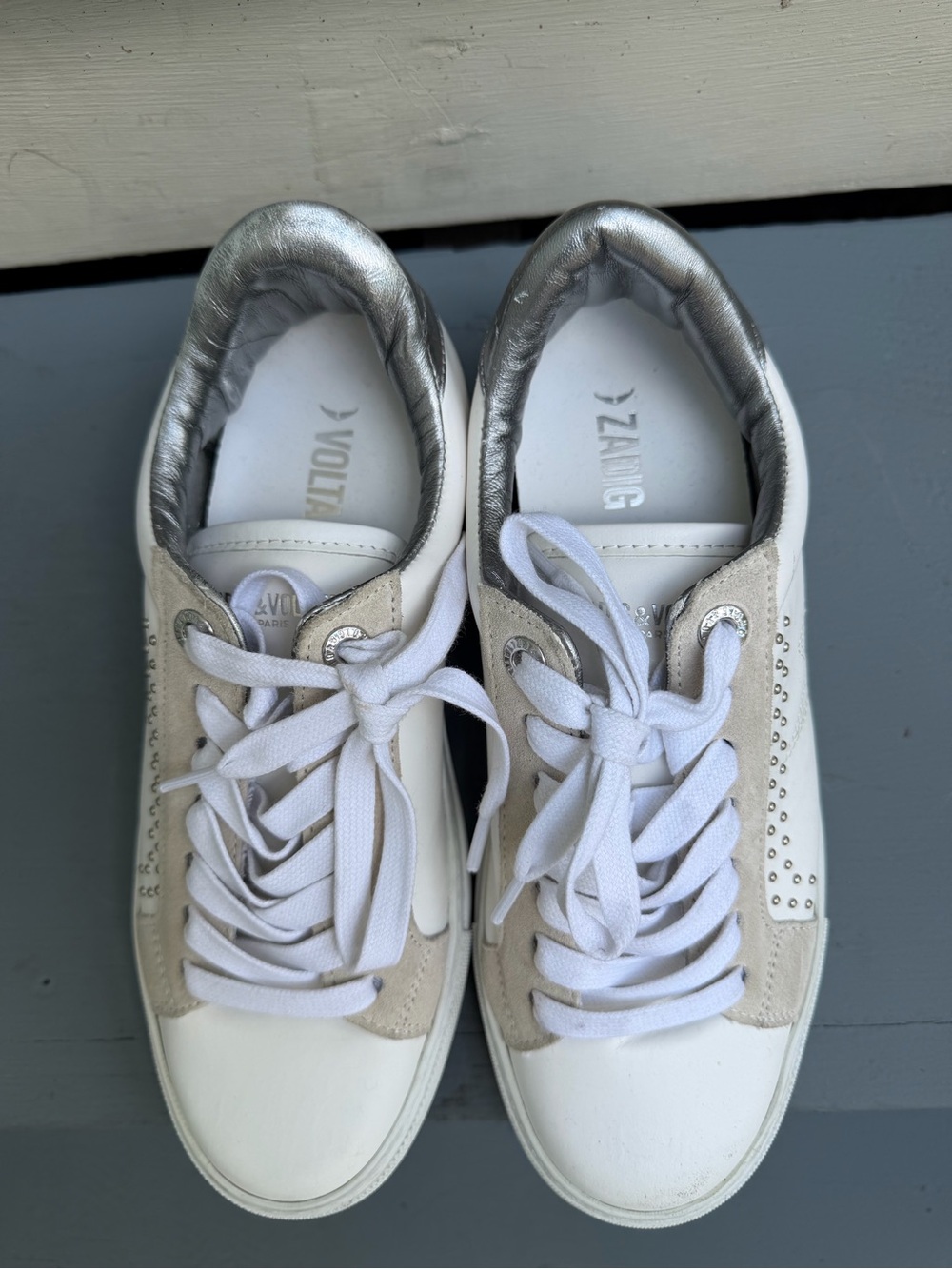 Zadig & Voltaire White and Silver Leather & Suede Sneakers